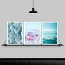 Ver imagem 1 de Kit 3 Quadros Praia Mar Azul E Rosa 45x34cm:Madeira branca