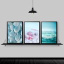 Ver imagem 2 de Kit 3 Quadros Praia Mar Azul E Rosa 45x34cm:Madeira branca
