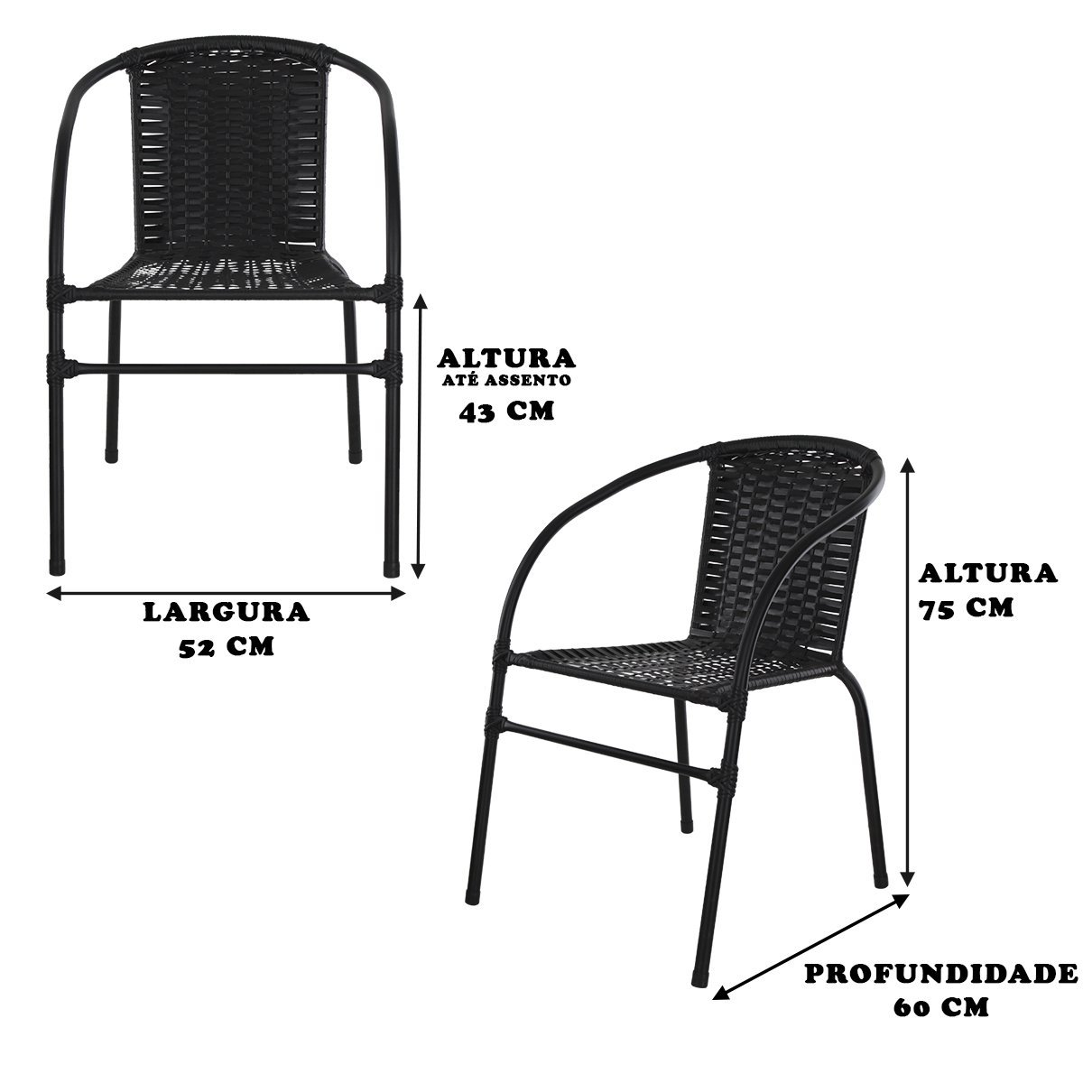 Jogo 4 Cadeiras Happy Hour para Varanda Área Sacada Edícula Artesanal Preta - 6