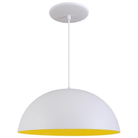 Pendente Meia Lua 50cm Luminária Alumínio Branco Textura C/ Amarelo