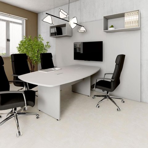 Mesa Reunião 270cm x 110cm Pé Painel com 2 Caixas para Tomadas F5 Office Cor:Cinza