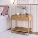 Ver imagem 1 de Mesa de Cabeceira 60cm 1 Gaveta Orgânica Pé Metal Luna Bege