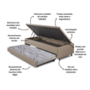 Ver imagem 5 de Bicama Box com Baú Viúva Courino Linho Bege 120x203 com Colchão Auxiliar Ecoflex