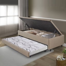 Bicama Box com Baú Viúva Courino Linho Bege 120x203 com Colchão Auxiliar Ecoflex - 4
