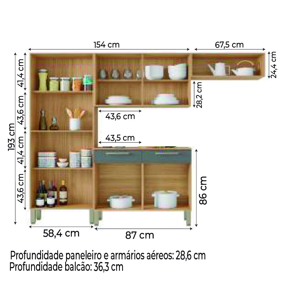 Cozinha Completa Nala com Armário e Balcão 10 Portas 2 Gavetas Freijó / Grafite - 2