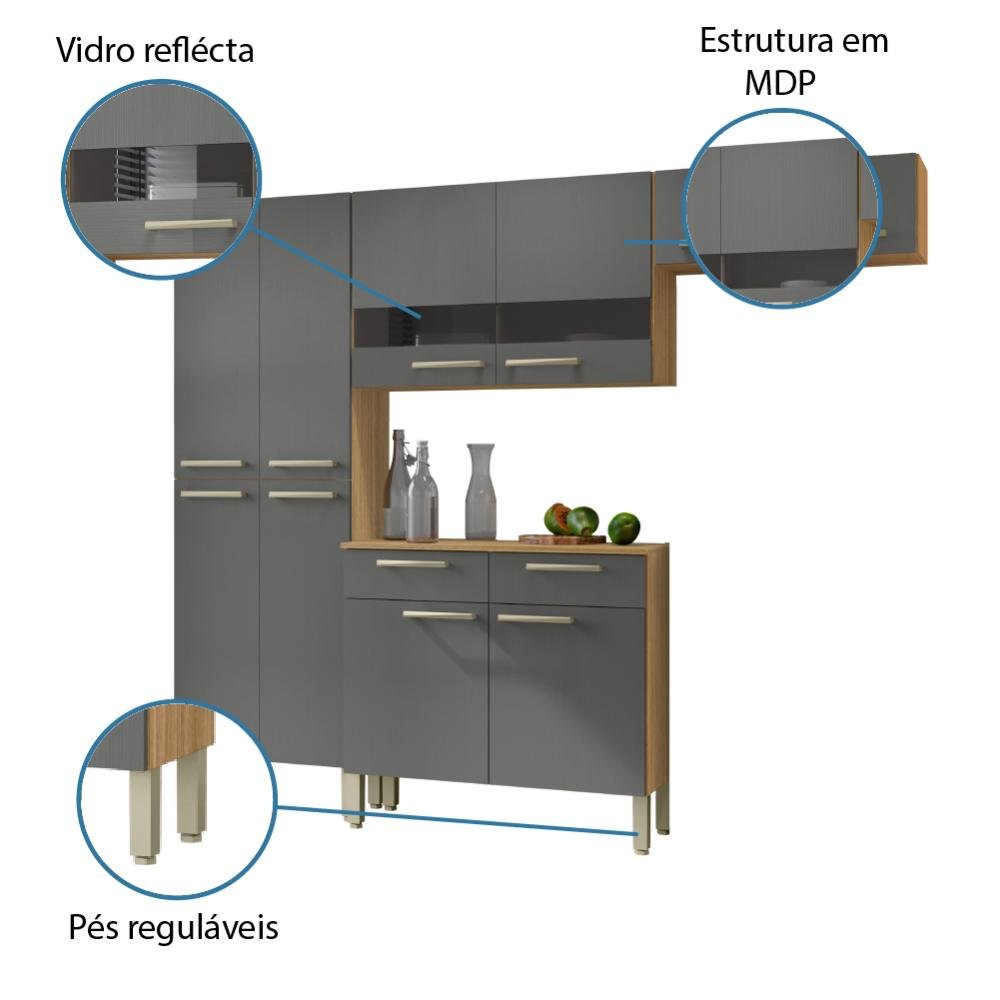 Cozinha Completa Nala com Armário e Balcão 10 Portas 2 Gavetas Freijó / Grafite - 6