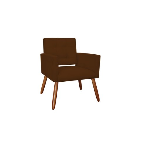 Poltrona Decorativa Camila Couro Marrom Pés Madeira Mz Decor