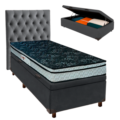 Kit Cama Box Bau + Cabeceira + Colchão Solteiro D28 - Conforto - Paropas