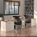 Ver imagem 1 de Estação de Trabalho 4 Lugares Office Smart 4 Mesas 2 Armários 4 Aparador - Off White e Cedro