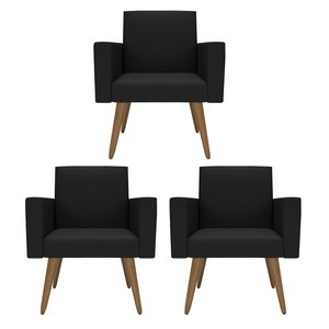 Kit 3 Poltronas Nina Premium: Suede/preto