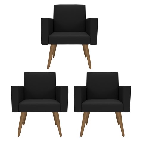 Kit 3 Poltronas Nina Premium: Suede/preto