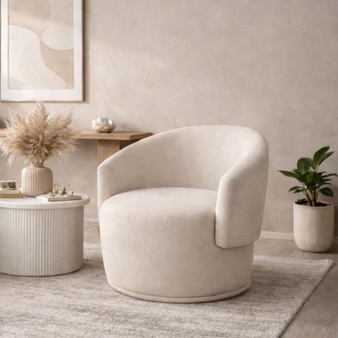 Poltrona Orgânica Beatriz Sala de Estar Minimalista Recepção Escritório Bouclé Bege