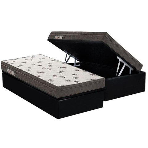 Cama Box Baú Solteiro: Colchão Espuma D45 Ortobom Light Saúde OrtoPillow + Base CRC Courano Black(88