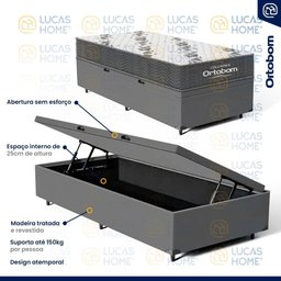 Cama Box Baú com Colchão de Espuma D33 Ortobom Airtech 100 Solteiro 88 Cm - 8