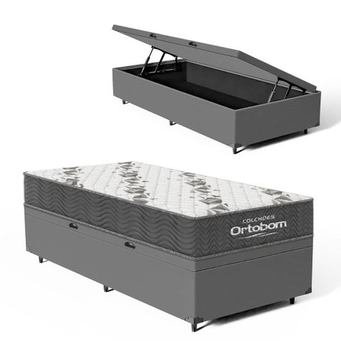 Cama Box Baú com Colchão de Espuma D33 Ortobom Airtech 100 Solteiro 88 cm