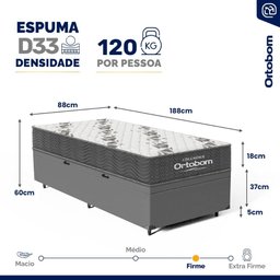 Cama Box Baú com Colchão de Espuma D33 Ortobom Airtech 100 Solteiro 88cm - 3