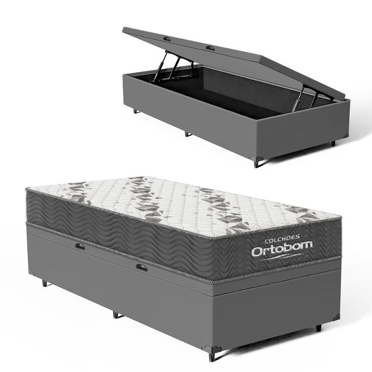 Cama Box Baú com Colchão de Espuma D33 Ortobom Airtech 100 Solteiro 88cm Cama Box Baú com Colchão de Espuma D33 Ortobom Airtech 100 Solteiro 88cm