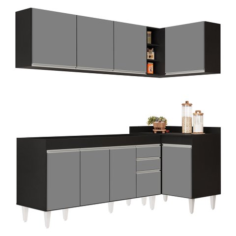 Armário de Cozinha Modulado de Canto Esquerdo 4 Peças Cp49 Balcão sem Tampo Preto/cinza - Lumil Lumi