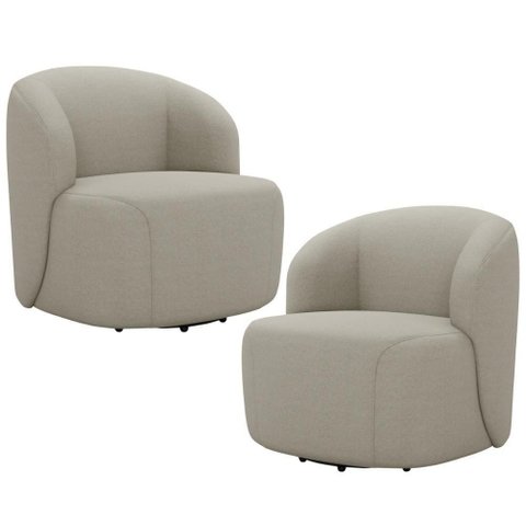 Kit 02 Poltronas Giratória Orgânica para Sala Living Heidy F04 Linho Bege - Lyam Decor
