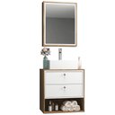 Ver imagem 1 de Conjunto Para Banheiro Gabinete 60cm 2 Gavetas Com Cuba E Armário Gael B06 Branco Nogal - Lyam Decor