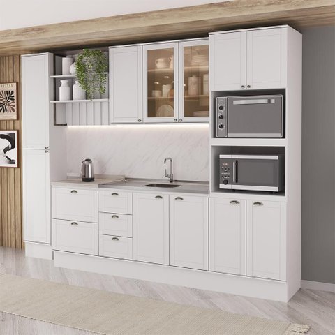 Armário de Cozinha Completa com Balcão Milla Clea Carraro Branco