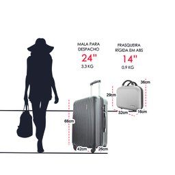 Kit Mala de Viagem Média 23kg Despachada Rígida Rodas 360º Cadeado Segredo com Frasqueira Gladiador  - 7
