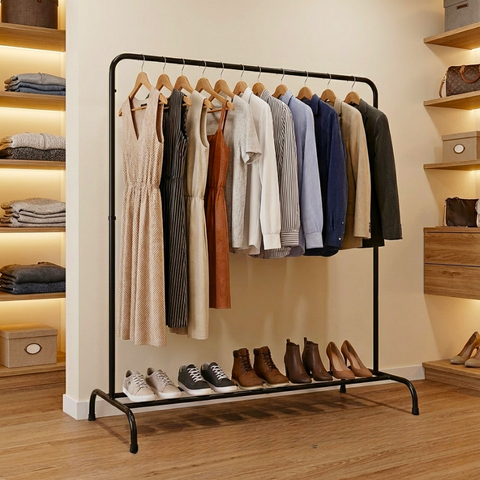 Cabideiro Arara Prateleira Organizador de Roupa Metal Preto Closet Vitrine Quarto Lavanderia de Casa