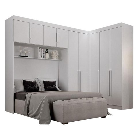 Quarto de Casal Modulado 9 Portas Orion Branco – Leifer Móveis