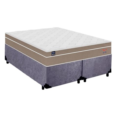 Cama Box Casal Bipartido Suede + Colchão Lis Molas Ensacadas Superpocket Plumatex 138cm – Suporta At