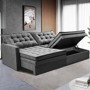 Sofá sem Caixa Retrátil Baú 1,80m Cama Inbox Secret Suede Velusoft Cinza