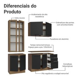 Armário de Cozinha Compacta 190cm com Cristaleira Agata Madesa Rustic Preto - 10