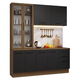 Armário de Cozinha Compacta 190cm com Cristaleira Agata Madesa Rustic Preto - 9