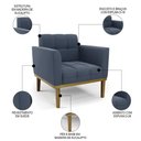 Ver imagem 3 de Poltrona Decorativa Base Madeira Castanho Ana Suede Azul Marinho - Ibiza