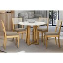 Ver imagem 1 de Mesa Cozinha Elma Premium Madeira Maciça C/ Tampo Madeirado C/ Vidro 105x105cm e 4 Cadeiras Lola