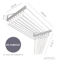 Ver imagem 2 de Varal De Parede Individual 165cm x 08 Varetas - Em Alumínio Branco