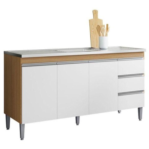 Balcão de Pia Andréia 160cm Amêndoa Branco - Ajl
