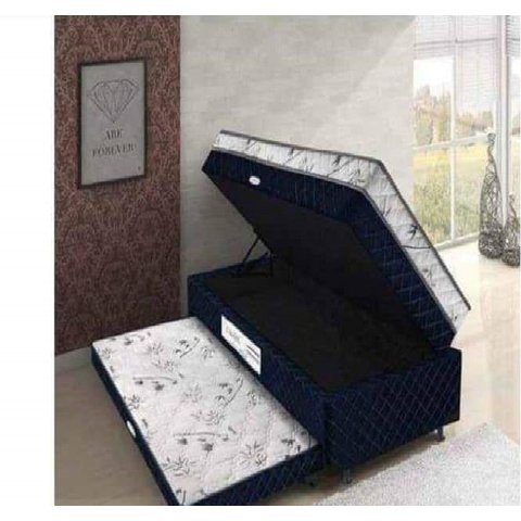 Bibox Solteiro Rr Colchoes com Espuma D28, Baú e Auxiliar - Azul