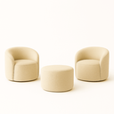 Ver imagem 1 de Kit 02 Poltronas Gaia + Puff Living Decorativo Curvo Orgânico Boucle Bege - Montanaris Decor