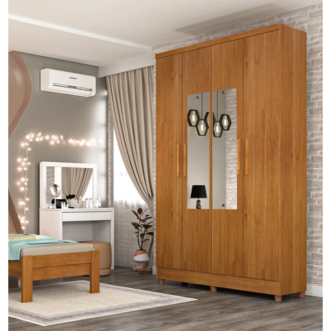 Guarda Roupa Amsterdam 4 Pts com Espelho e Pés - Cinamomo - Móveis Tcil