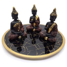 Kit Decor Trio Buda da Sabedoria Tailandês Bandeja em Vidro - 1