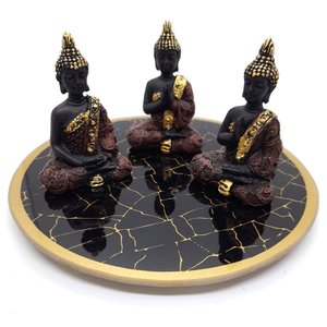 Kit Decor Trio Buda da Sabedoria Tailandês Bandeja em Vidro