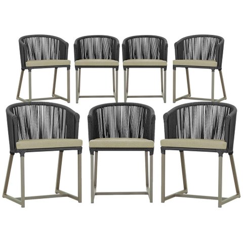 7 Cadeiras de Jantar Área Noronha em Alumínio com Pintura Fendi Corda Náutica Estofado 7 Trama Origi