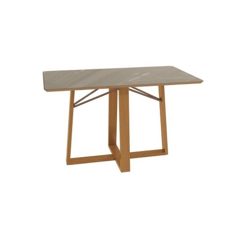 Mesa Multiuso Cozinha Elma Premium Madeira Maciça c/ Tampo Madeirado c/ Vidro 160x90cm Carvalho/