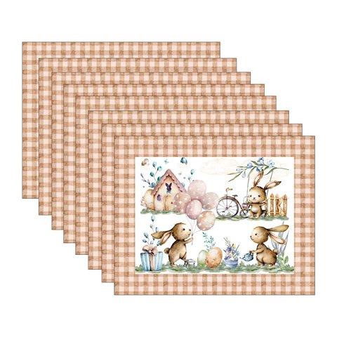 Kit Jogo Americano Páscoa Marrom Xadrez - 8 Peças