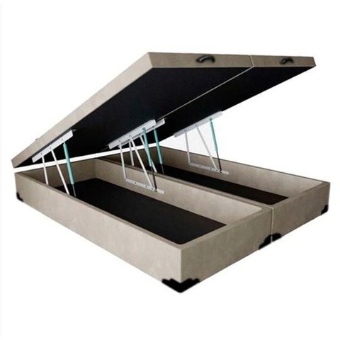 Cama Box Baú King Bipartido Acolchões Suede Bege 41x193x203