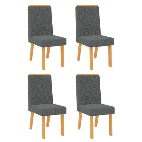 Conjunto com 4 Cadeiras de Jantar Estofadas Sara MDF Cedro Linho Granito DJ Móveis