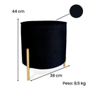 Ver imagem 2 de Puff Redondo Decorativo Suede com Pé de Metal Epóxi Dourado - preto