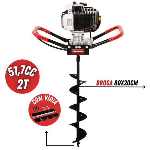 Perfurador de Solo Kawashima ED52EBS Motor 2 Tempos e Broca de 80x20cm com Lâmina de Vídia