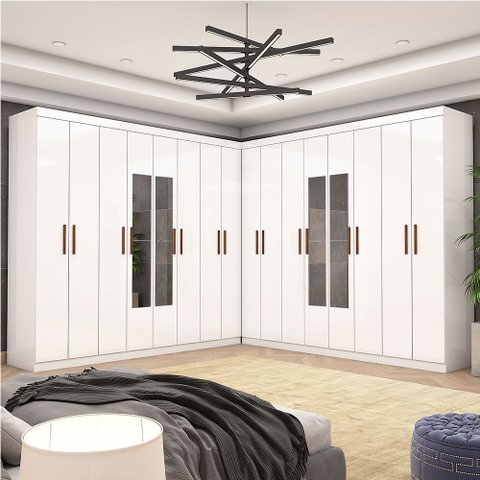 Closet Casal Duplo Rubi Premium 16 Portas C/espelho 8 Gavetas