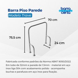 Barra de apoio fixa no piso para vaso sanitário em aço inox - Barracerta - 4